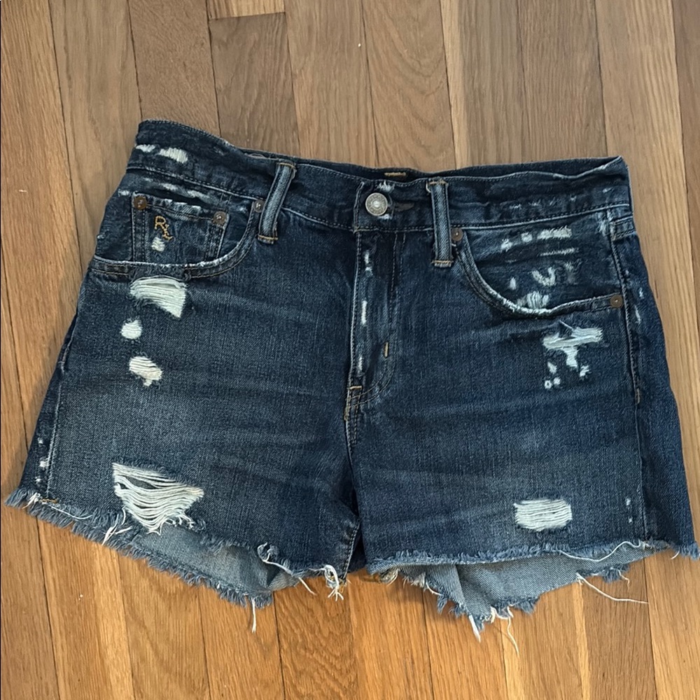 Ralph Lauren Blue Distressed Jean Denim Shorts Medium-Waisted